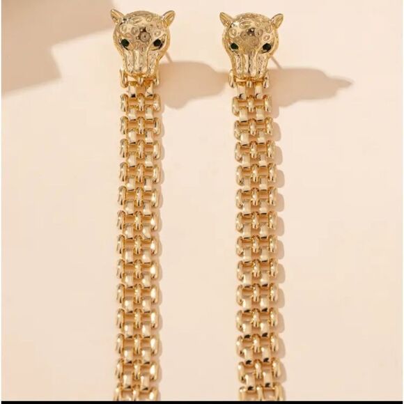 Leopard Gold Plated Dangle Earrings - Picture 4 of 6